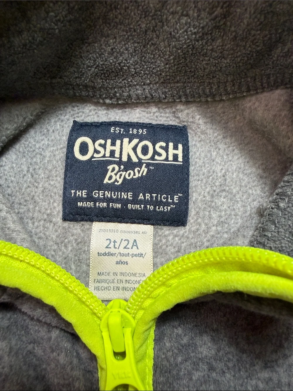 OshKosh B'gosh Gray Fleece Pullover with Lime Trim
